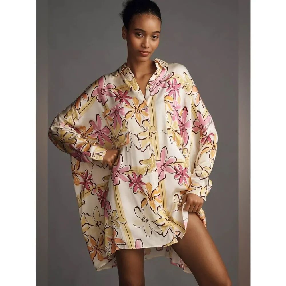New Anthropologie Corey Lynn Calter Printed Long Sleeve Mini Shirt Dress Size S